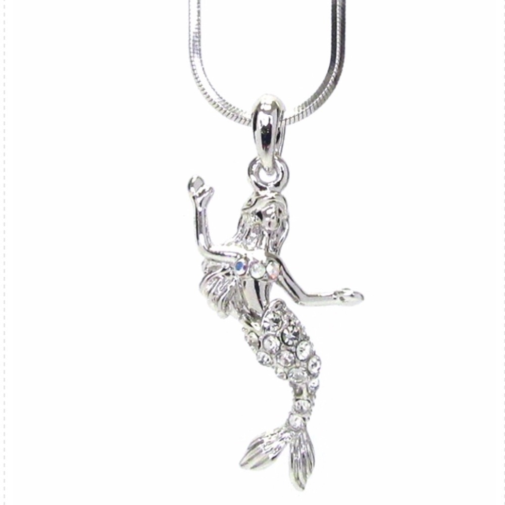 White gold plated crystal mermaid necklace